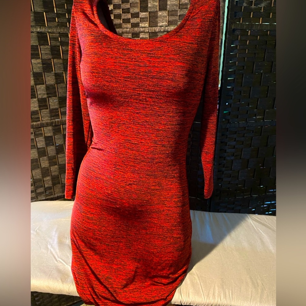 Kiwii Red Cowl Neck Long Sleeve Bodycon Dress